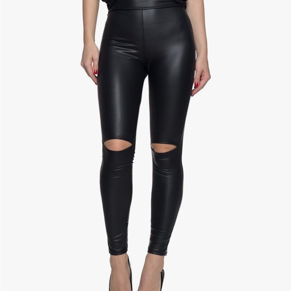Knee Slit Pleather Pants